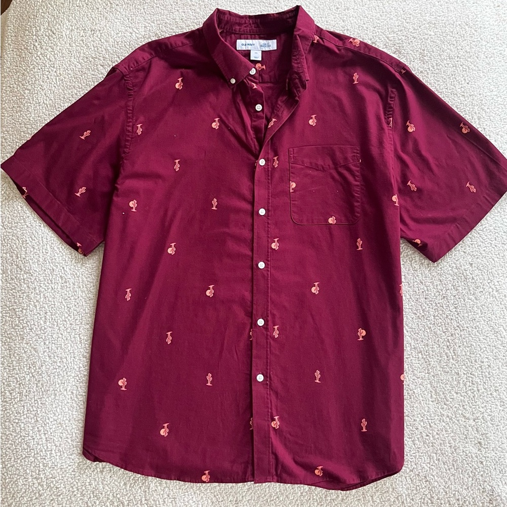 Old Navy Men's cactus print country  Short Sleeve Shirt summer